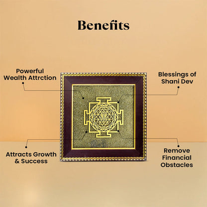 Shree Yantra with Raw Pyrite Frame + FREE 7 Mukhi Rudraksha