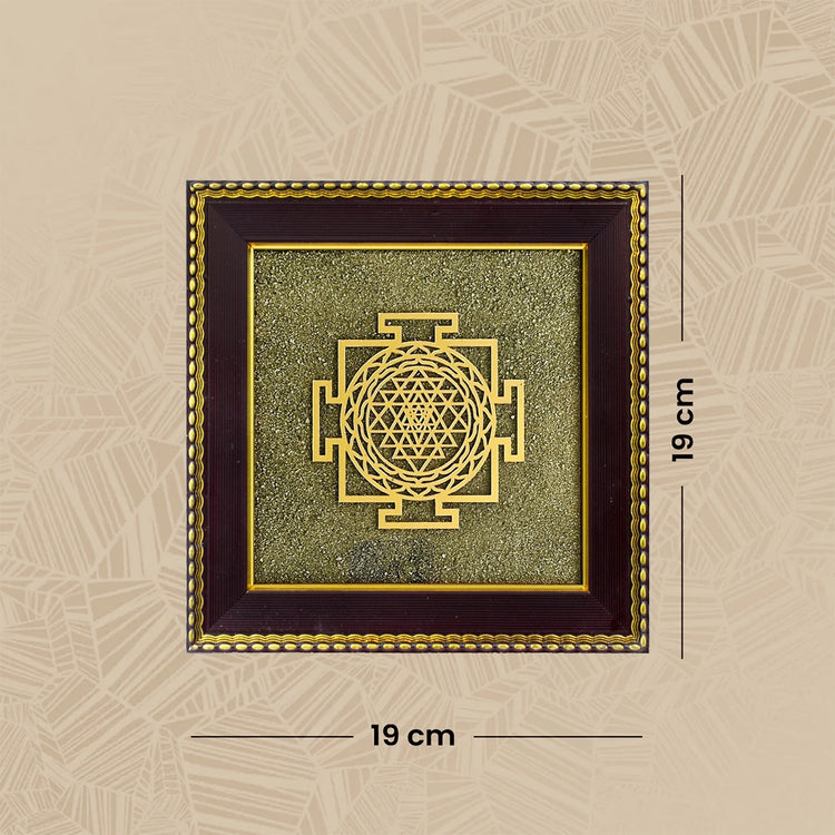 Shree Yantra with Raw Pyrite Frame + FREE 7 Mukhi Rudraksha