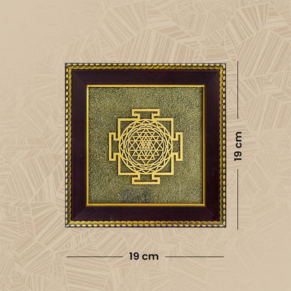 Shree Yantra with Raw Pyrite Frame + FREE 7 Mukhi Rudraksha