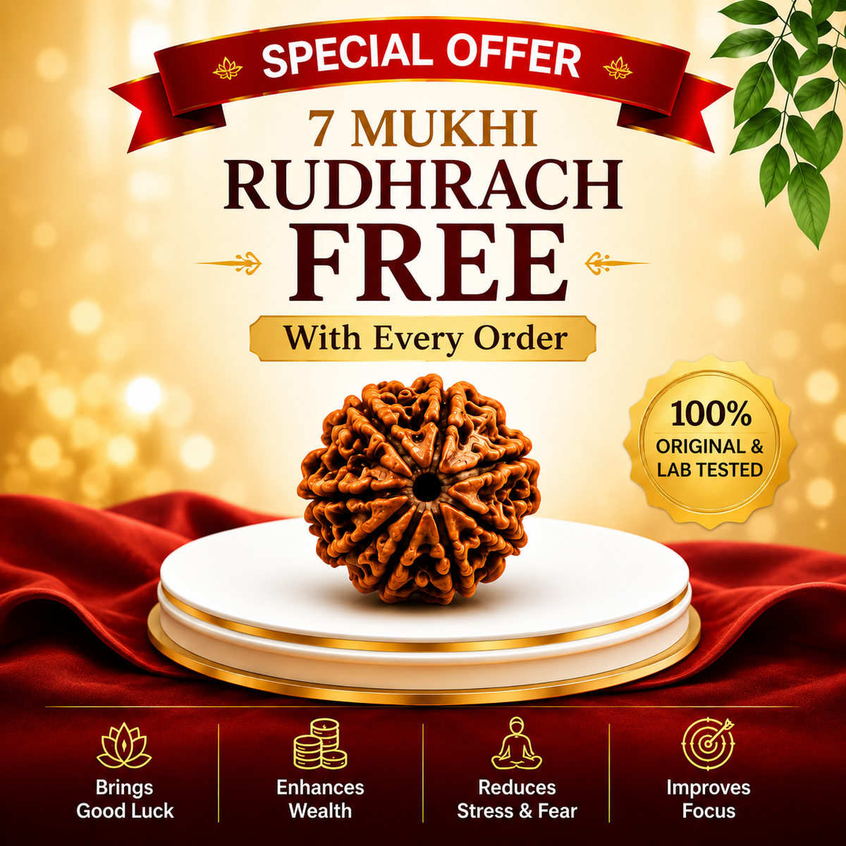 Shree Yantra with Raw Pyrite Frame + FREE 7 Mukhi Rudraksha